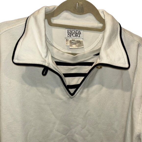 ESCADA Sport white French breton stripe collared sweatshirt top XL - Picture 5 of 7